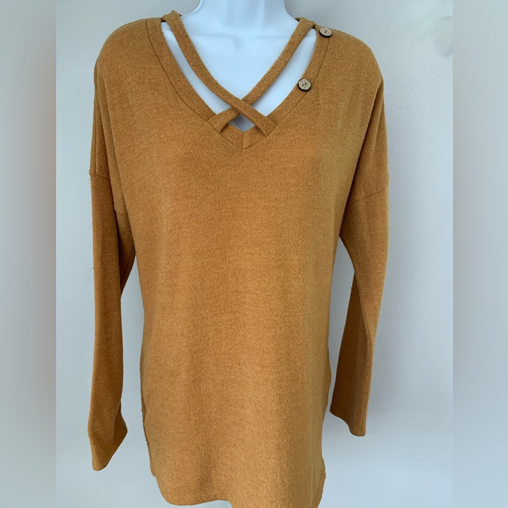 First Love Mustard V-Neck Sweater with Button Detail